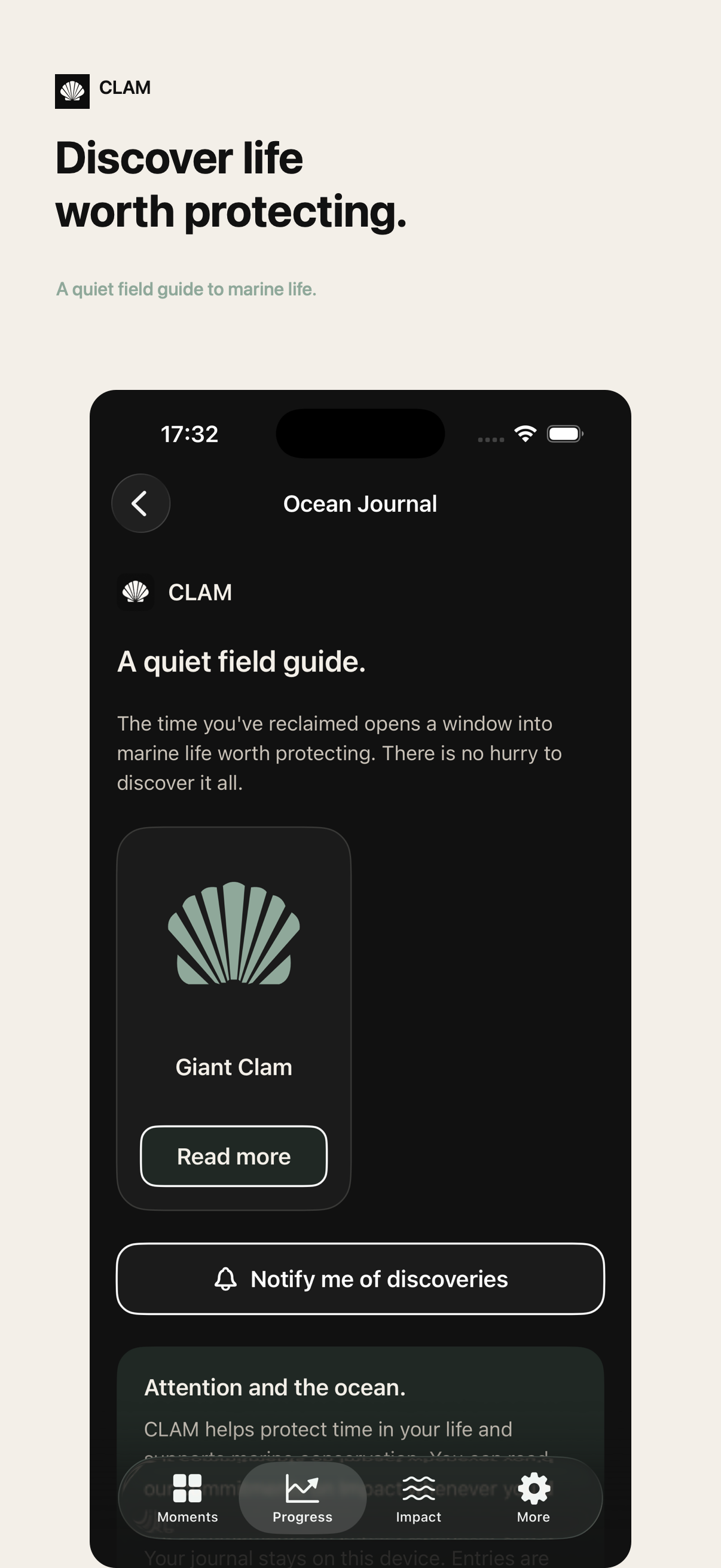 CLAM Ocean Journal screen